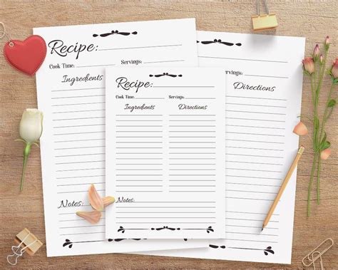 Recipe Sheet Printable | The Digital Download Shop