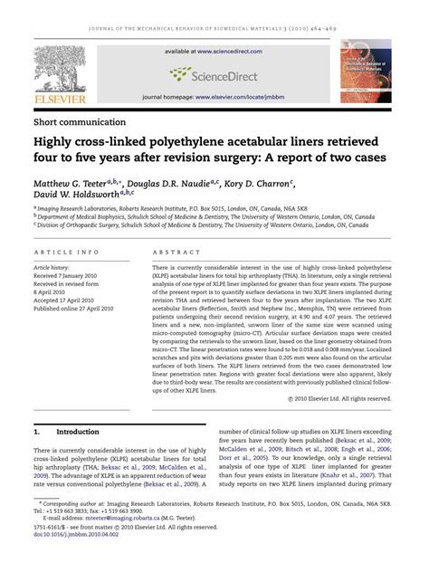 Pdf Highly Cross Linked Polyethylene Acetabular Liners Cross Linked Polyethylene