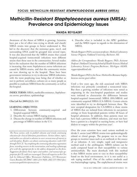 Pdf Methicillin Resistant Staphylococcus Aureus Mrsa Prevalence And Epidemiology Issues