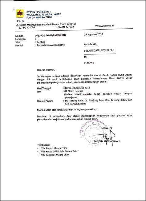 Contoh Surat Permohonan Pemadaman Listrik Ke Pln Surat Permohonan Desain Contoh Surat