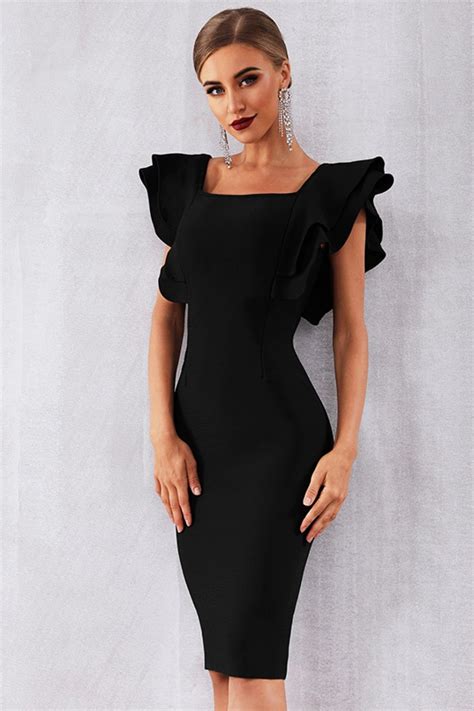 Solid Ruffle Shoulder Dress Ruffle Shoulder Dress Butterfly Sleeve