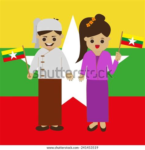 Myanmar Man Women Traditional Costume Vector De Stock Libre De Regalías 241453519 Shutterstock