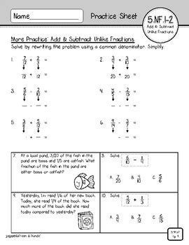 5 NF 1 5 NF 2 Practice Sheets Add Subtract Fractions Mixed Numbers