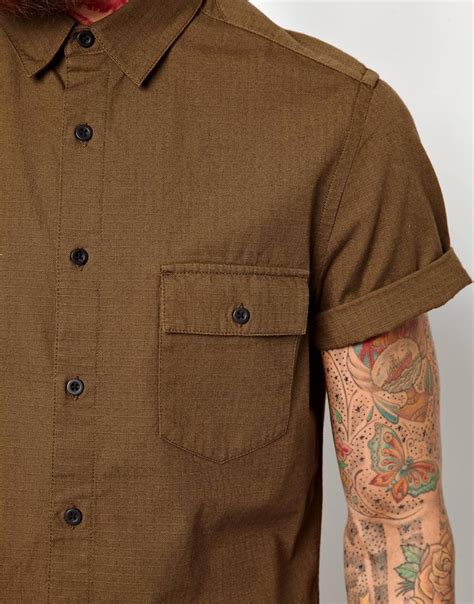 Lyst Asos Military Shirt In Short Sleeve In Natural For Men