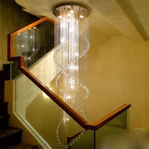 Led Modern Double Staircase Chandelier Crystal Lamp Staircase Light