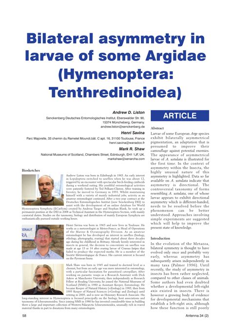 Pdf Bilateral Asymmetry In Larvae Of Some Argidae Hy Menoptera