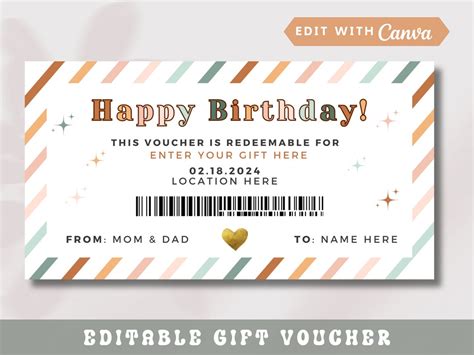 Editable Birthday Gift Voucher Template, Boho Printable Birthday Gift ...