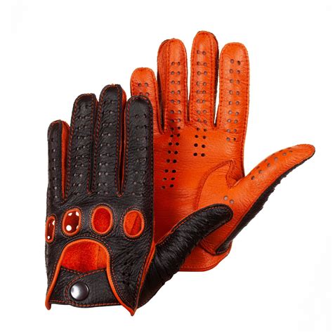 Mens Driving Leather Gloves Handmade Black Orange Etsy Canada