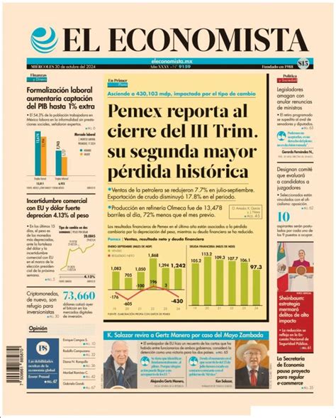 Periódico El Economista México Periódicos de México Edición de