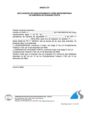 Fillable Online Sulgas Rs Gov Anexo Xiv Declarao De Enquadramento Como