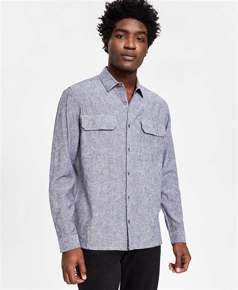 Inc International Concepts Mens Regular Fit Textured Utility Shirt