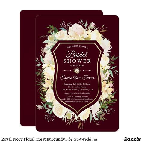 Royal Ivory Floral Crest Burgundy Bridal Shower Invitation Bridal