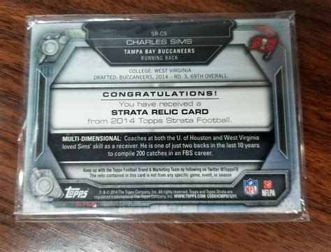 Topps Strata Football Sr Cs Charles Sims Tampa Bay Bucs Relic Ebay