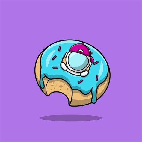 Lindo Astronauta Con Ilustración De Icono De Vector De Dibujos Animados De Donut Volador