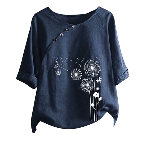 Otvok Womens Clearance Tops Casual Button Floral Print Short Sleeve T