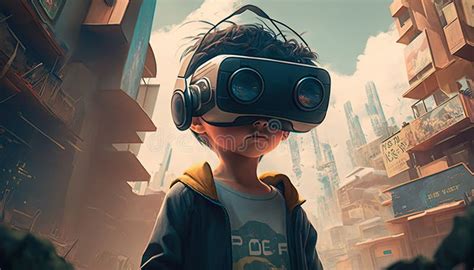 Junge Mit Einem Var Headset Der In Einem Metaverse Futuristischen