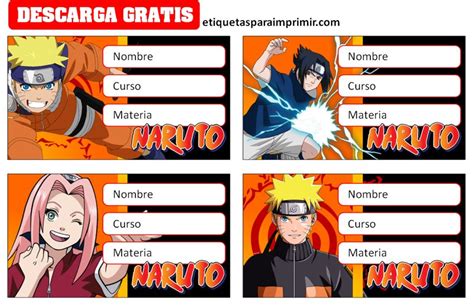 Etiquetas Escolares De Naruto Etiquetas Para Imprimir