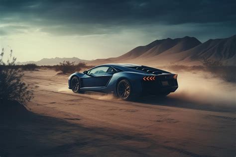 Premium AI Image | Aerial view of a car on a desert road