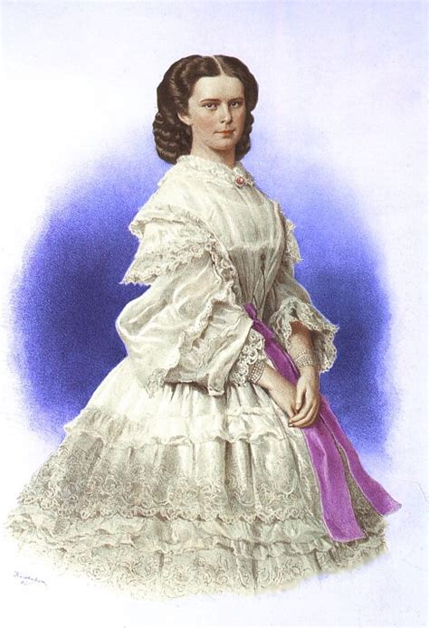 1860 Colorized Print Of Empress Elizabeth Wearing A Flounced Dress