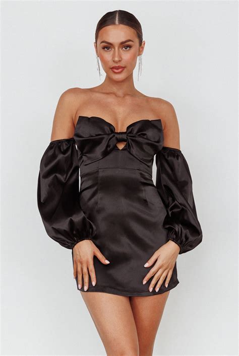 Shop The Lilly Off Shoulder Bow Mini Dress Black Selfie Leslie