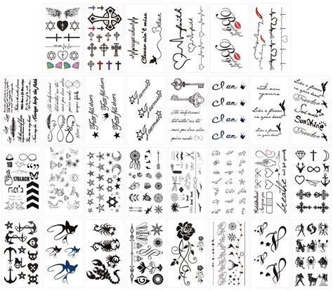 Keleily Temporäre Tätowierungen Schwarz 30 Blatt Temporäre Tattoos