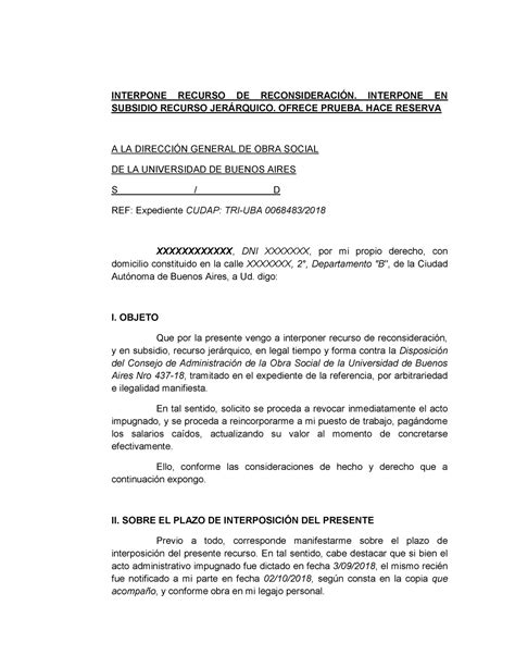 Modelo De Recurso De Reconsideracion Derecho Administrativo Ii The