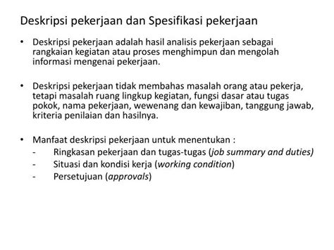 Ppt Deskripsi Pekerjaan Dan Spesifikasi Pekerjaan Powerpoint