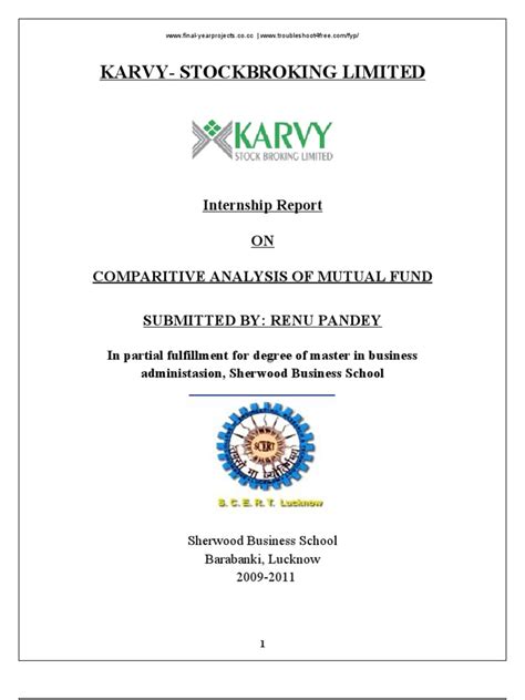 Karvy Stockbroking Limited Internship Report On C O Mparitive Analysis Of Mutual Fund Submitted