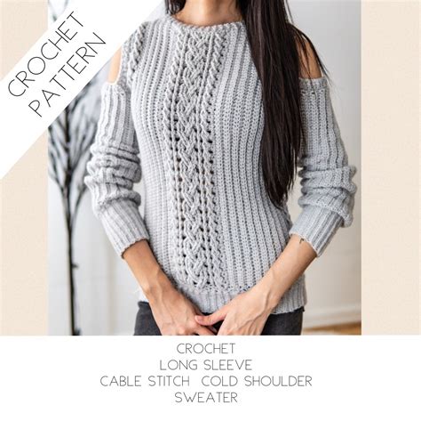 Crochet Pattern Crochet Cable Stitch Cold Shoulder Sweater Pdf Download Etsy Crochet Sweater