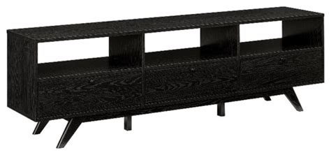 70 Mcm Wood Tv Stand With 3 Closed Storage And Open Storage Black