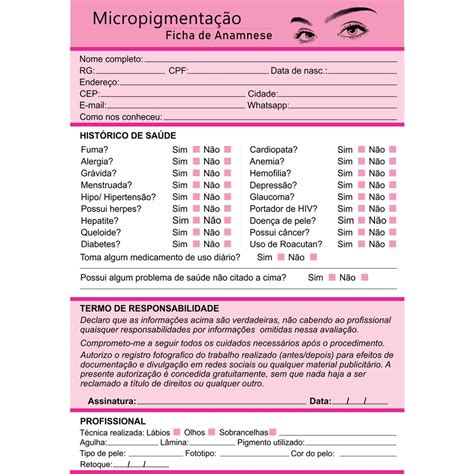 Ficha De Anamnese Micropigmenta O Bloco Folhas No Shoptime