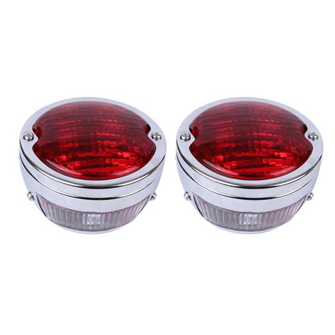 Apsmotiv Pair Of Rear Lights Tail Lights Assemblies Chrome Body Chrome Ring Red Red Lens