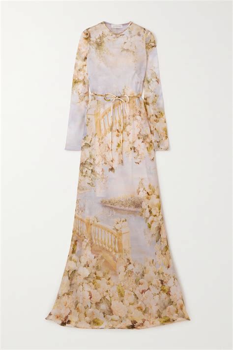 Zimmermann Luminosity Belted Floral Print Silk Satin Maxi Dress In