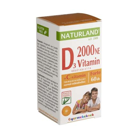 Naturland D3 vitamin 2000 NE C vitamin forte rágótabletta