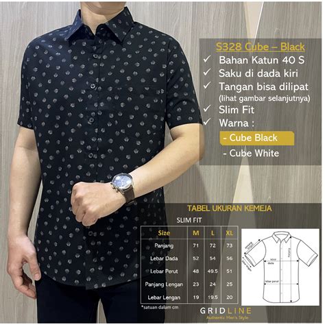 Jual GRIDLINE S328 Cube White Black S095 Black Kemeja Print