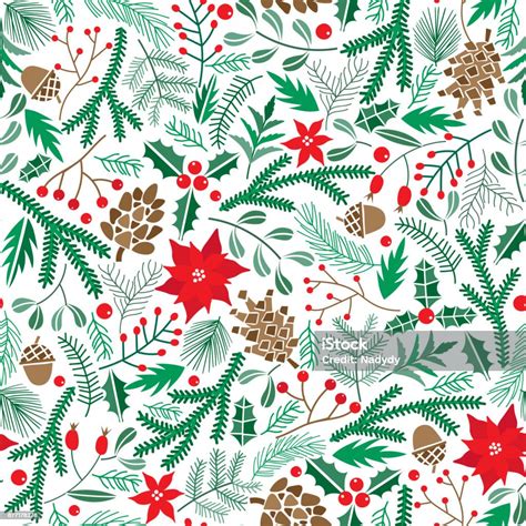 Vector Winter Floral Seamless Pattern Christmas Poinsettia Flower