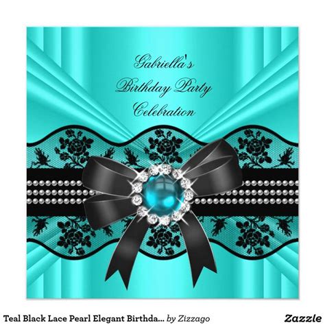 Teal Black Lace Pearl Elegant Birthday Party 5 25x5 25 Square Paper