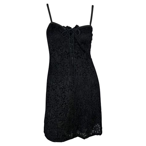 Early 1990s Yves Saint Laurent Rive Gauche Lace Up Black Sheer Lace Mini Dress For Sale At 1stdibs