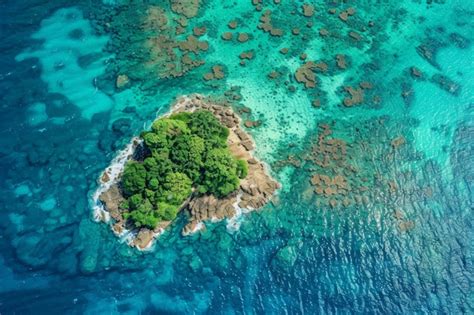 Premium Photo Aerial View Of Lush Tropical Island And Coral Reef