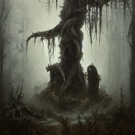 Elder Demons From The Abyss In A Misty Forest By Emil Stable