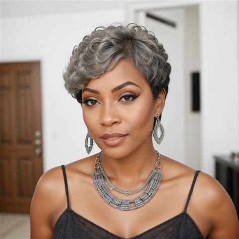 Salt And Pepper Edgy Pixie Cuts Wig With Natural Wave Bangs Glueless Hum