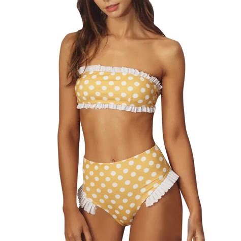 High Waist Bikini 2019 Two Piece Women Patchwork Dot Ruffled Bikini Set