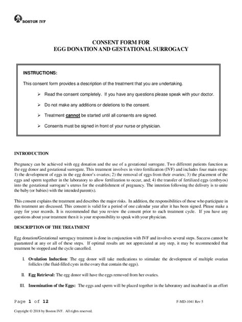 Fillable Online Consent Form For Egg Donation And Gestational Surrogacy