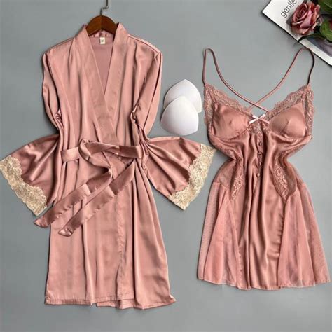 Sexy Lace Bathrobe Gown Suit Women Nighty Robe Set New Summer Rayon