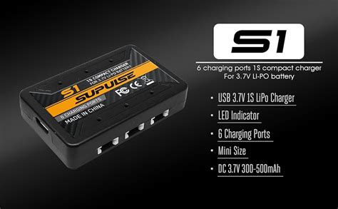 Supulse Lipo Battery Charger Dc 37v 1s 1 Cell Rc Charger Micro 6 Ports Compact