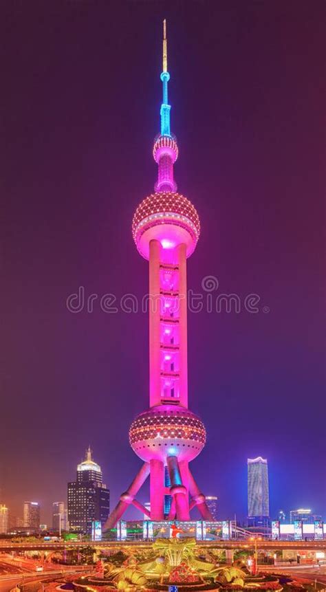 The Night Scene Of Oriental Pearl Tower Editorial Image Image Of