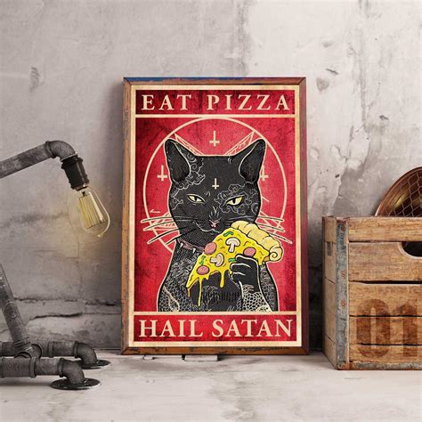 Black Cat Eat Pizza Hail Satan Cat Love Cat Funny Cat Cat Lovers Gift