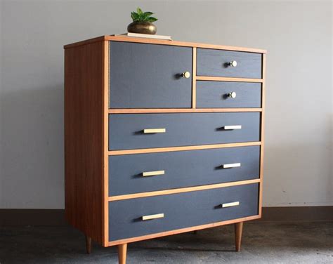 Soldmatte Black And Wood Mid Century Modern Dresser Vintage Mcm