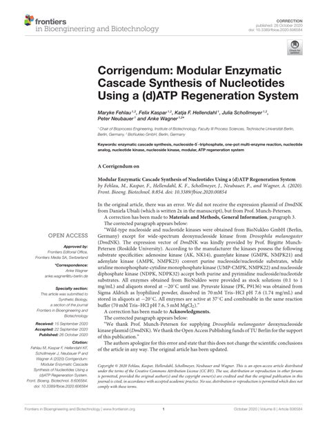 Pdf Corrigendum Modular Enzymatic Cascade Synthesis Of Nucleotides Using A D Atp