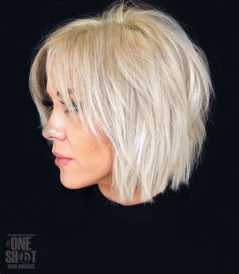 Shaggy Choppy Bright Blonde Bob In 2020 Modern Shag Haircut Short Hair Styles Short Choppy